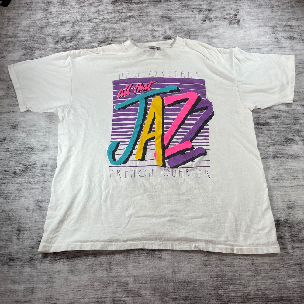 Vintage Oneita Power-T New Orleans All That Jazz T-Shirt XL White Single Stitch